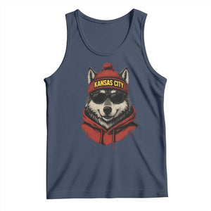 Kansas City Tank Top Vintage Retro Wolf Mascot TS10 Navy Print Your Wear