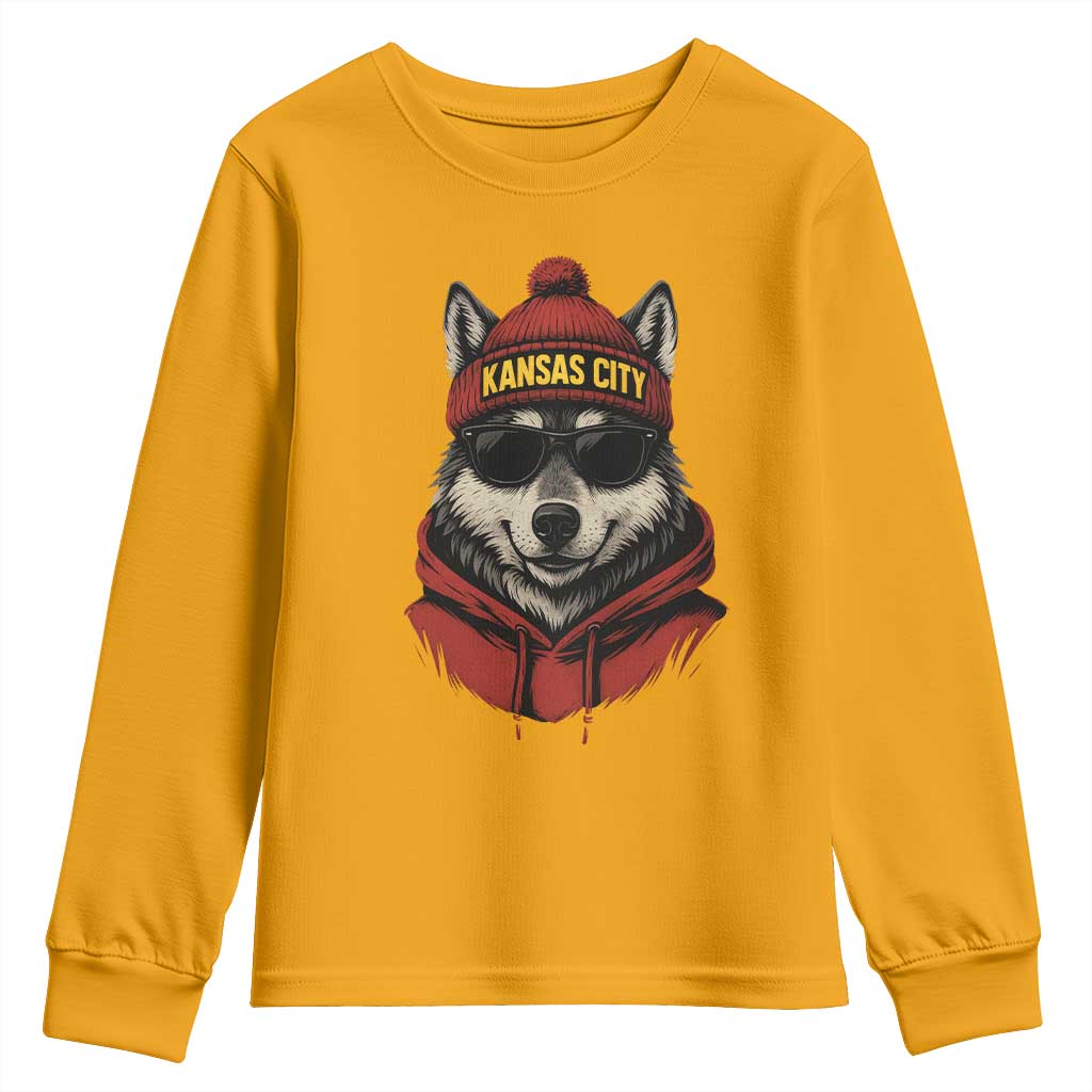 KC Game Day Youth Sweatshirt Vintage Retro Football Mascot TS10 Gold Print Your Wear