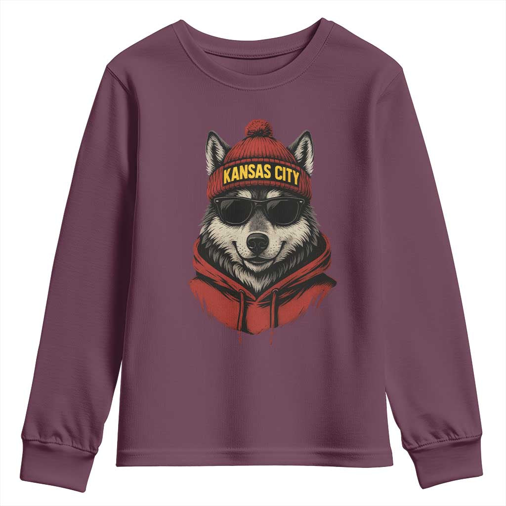 Kansas City Youth Sweatshirt Vintage Retro Wolf Mascot TS10 Maroon Print Your Wear