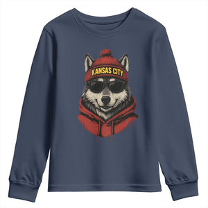 Kansas City Youth Sweatshirt Vintage Retro Wolf Mascot TS10 Navy Print Your Wear