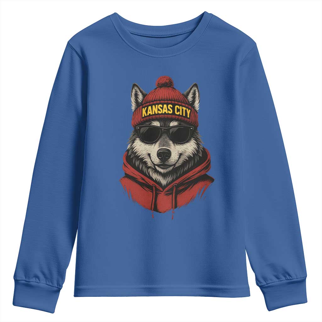 Kansas City Youth Sweatshirt Vintage Retro Wolf Mascot TS10 Royal Blue Print Your Wear