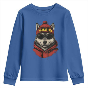 Kansas City Youth Sweatshirt Vintage Retro Wolf Mascot TS10 Royal Blue Print Your Wear