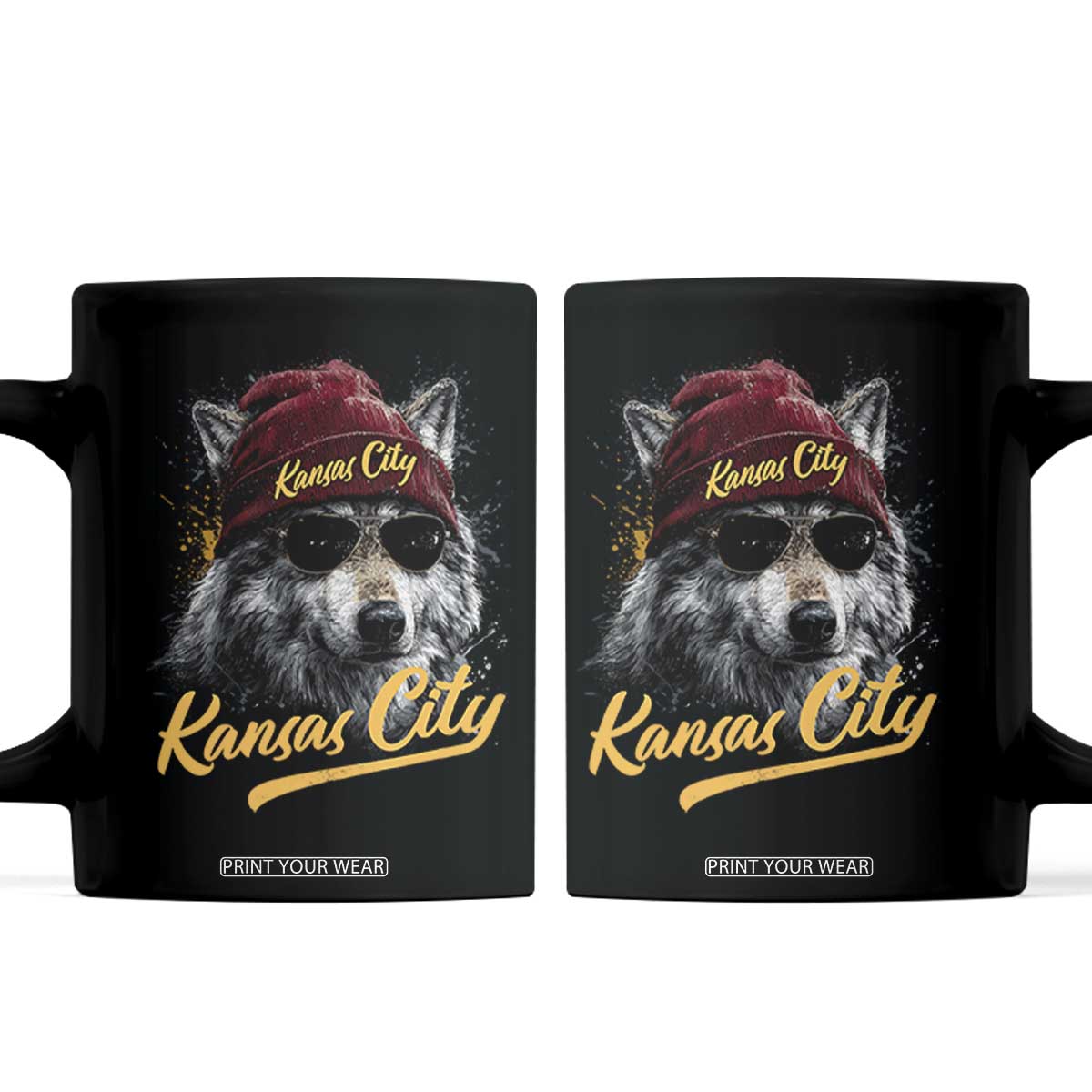 Kansas City Coffee Mug Retro Vintage Watercolors Sport Wolf Mascot TS10 Black Print Your Wear