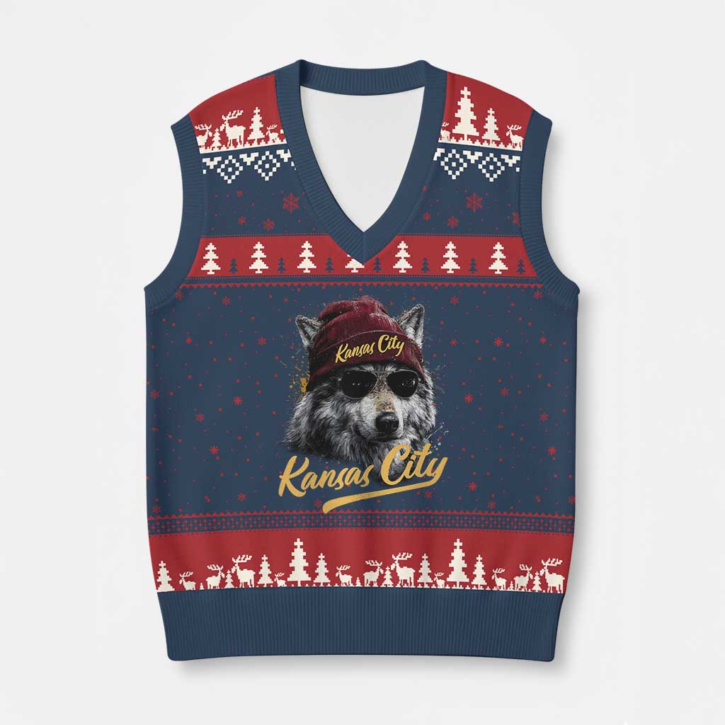 Kansas City V-Neck Knit Sweater Vest Retro Vintage Watercolors Sport Wolf Mascot TS10 Navy Red Print Your Wear