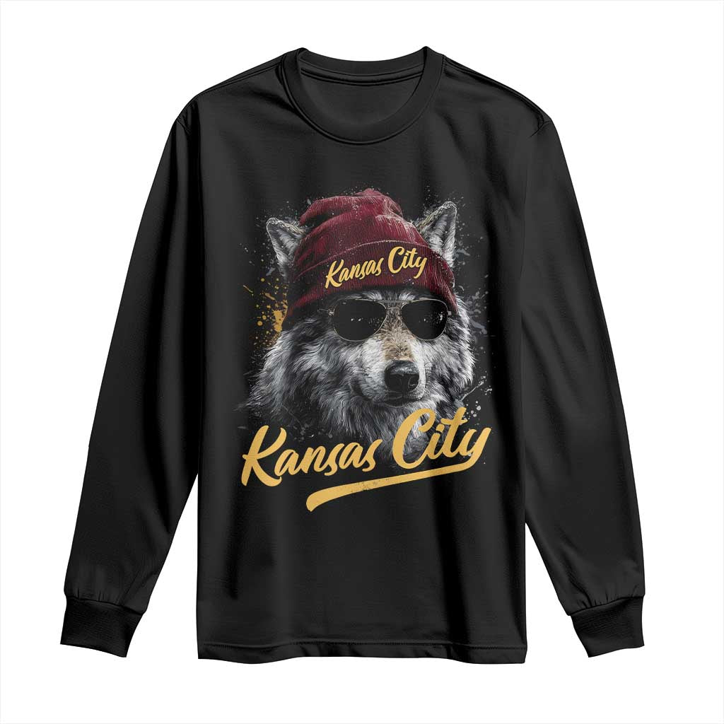 Kansas City Long Sleeve Shirt Retro Vintage Watercolors Sport Wolf Mascot TS10 Black Print Your Wear