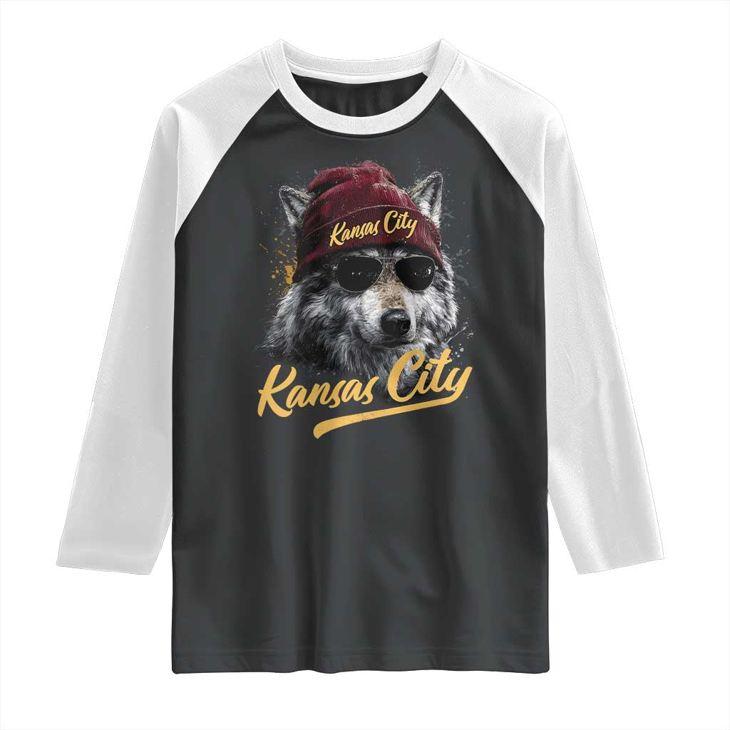 Kansas City Raglan Shirt Retro Vintage Watercolors Sport Wolf Mascot TS10 Black White Print Your Wear
