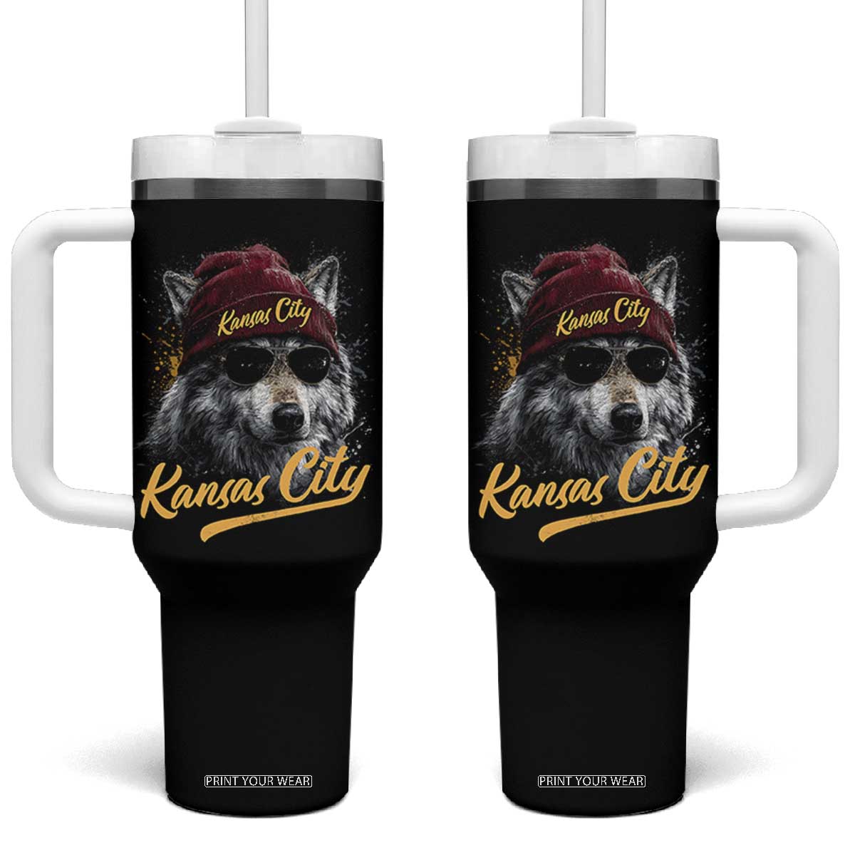 Kansas City Tumbler With Handle Retro Vintage Watercolors Sport Wolf Mascot TS10 One Size: 40 oz Black Print Your Wear