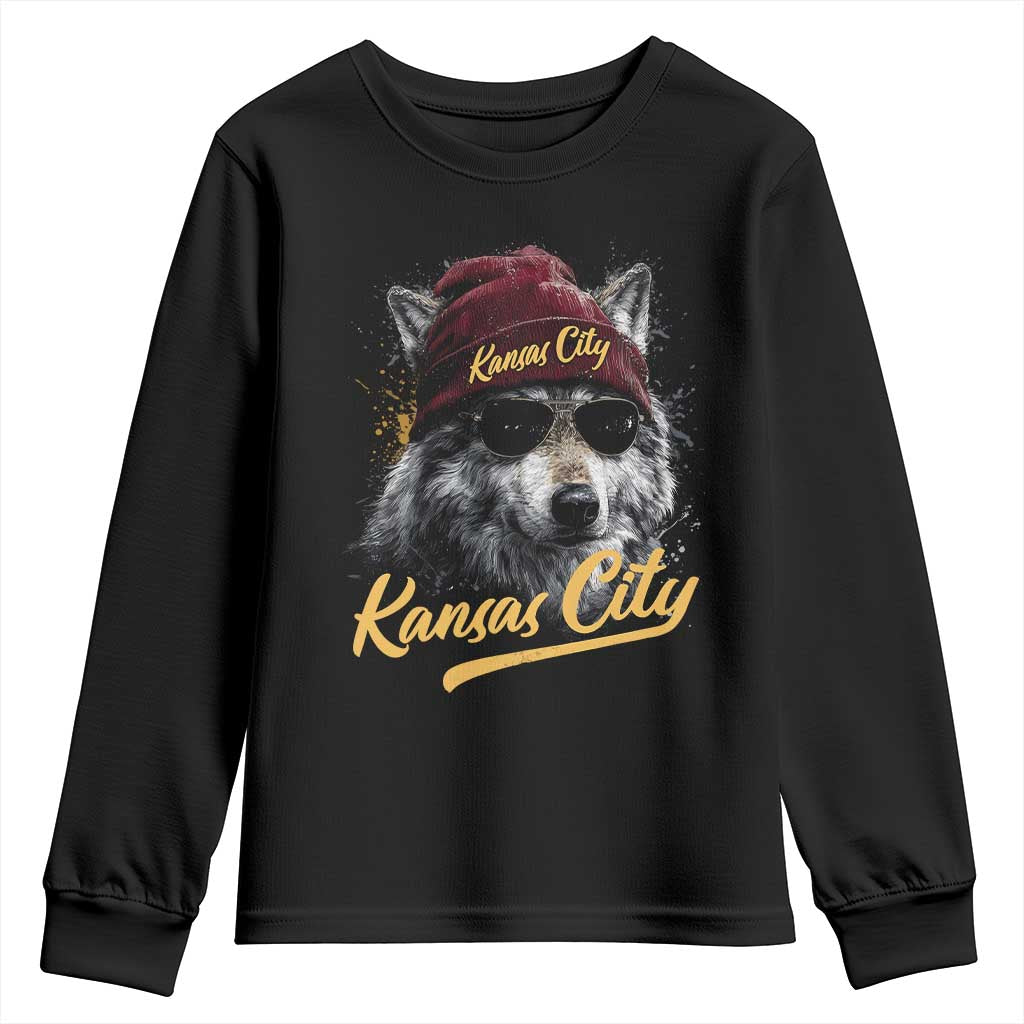 Kansas City Youth Sweatshirt Retro Vintage Watercolors Sport Wolf Mascot TS10 Black Print Your Wear