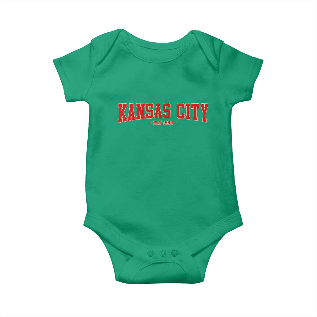 Kansas City Baby Onesie Retro Style 90s Vintage Unisex Varisty TS10 Irish Green Print Your Wear