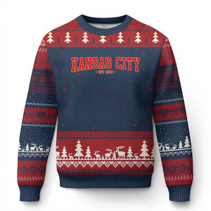 KC Game Day Ugly Christmas Sweater Retro Style 90s Vintage Unisex Varisty Football TS10 Navy Red Print Your Wear