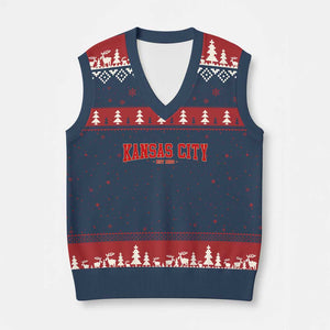 Kansas City V-Neck Knit Sweater Vest Retro Style 90s Vintage Unisex Varisty TS10 Navy Red Print Your Wear