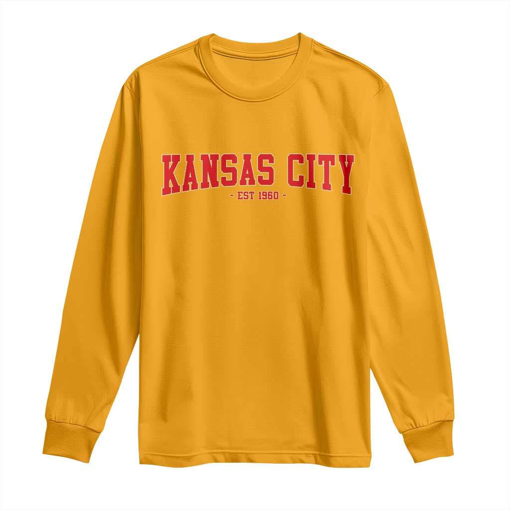 Kansas City Long Sleeve Shirt Retro Style 90s Vintage Unisex Varisty TS10 Gold Print Your Wear