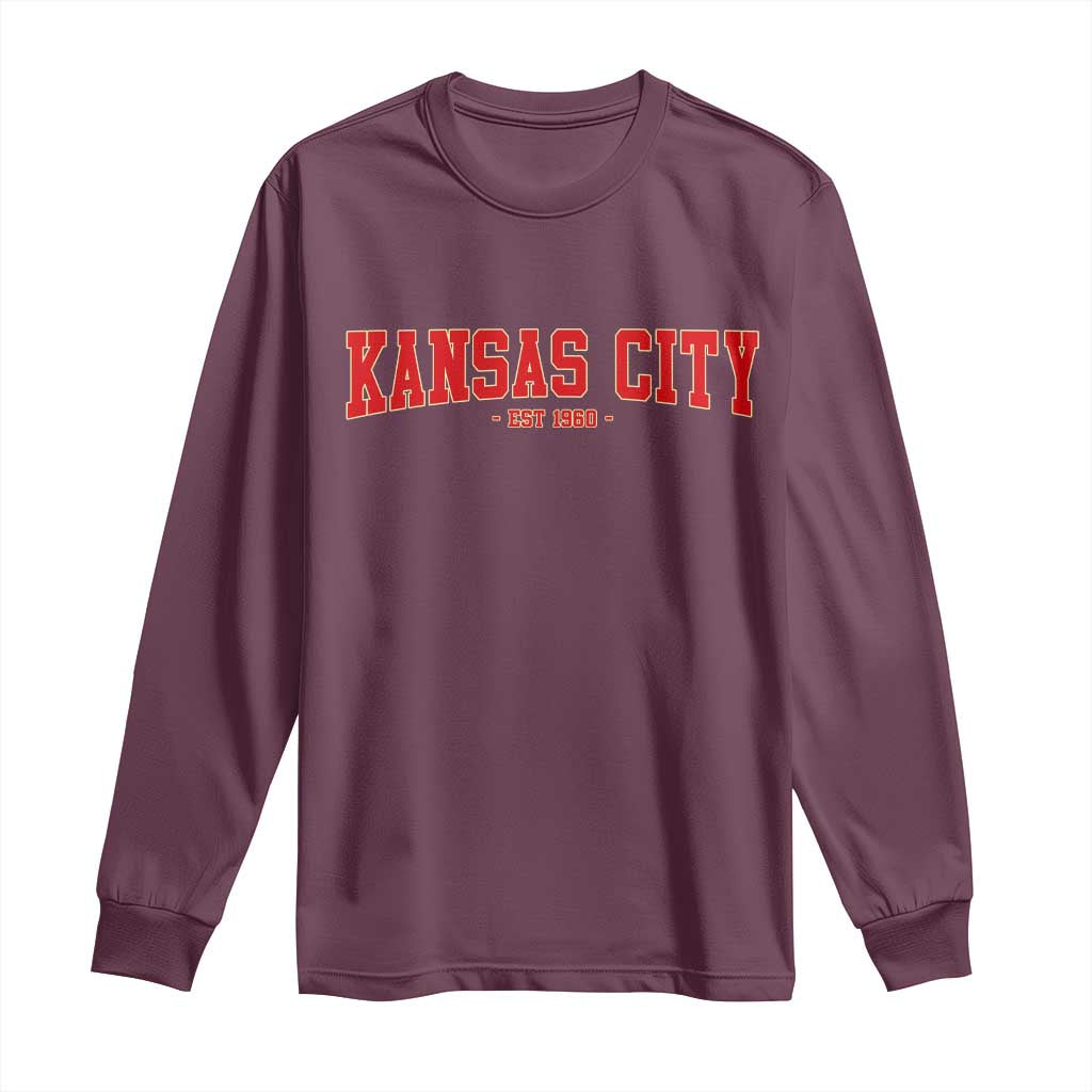 Kansas City Long Sleeve Shirt Retro Style 90s Vintage Unisex Varisty TS10 Maroon Print Your Wear