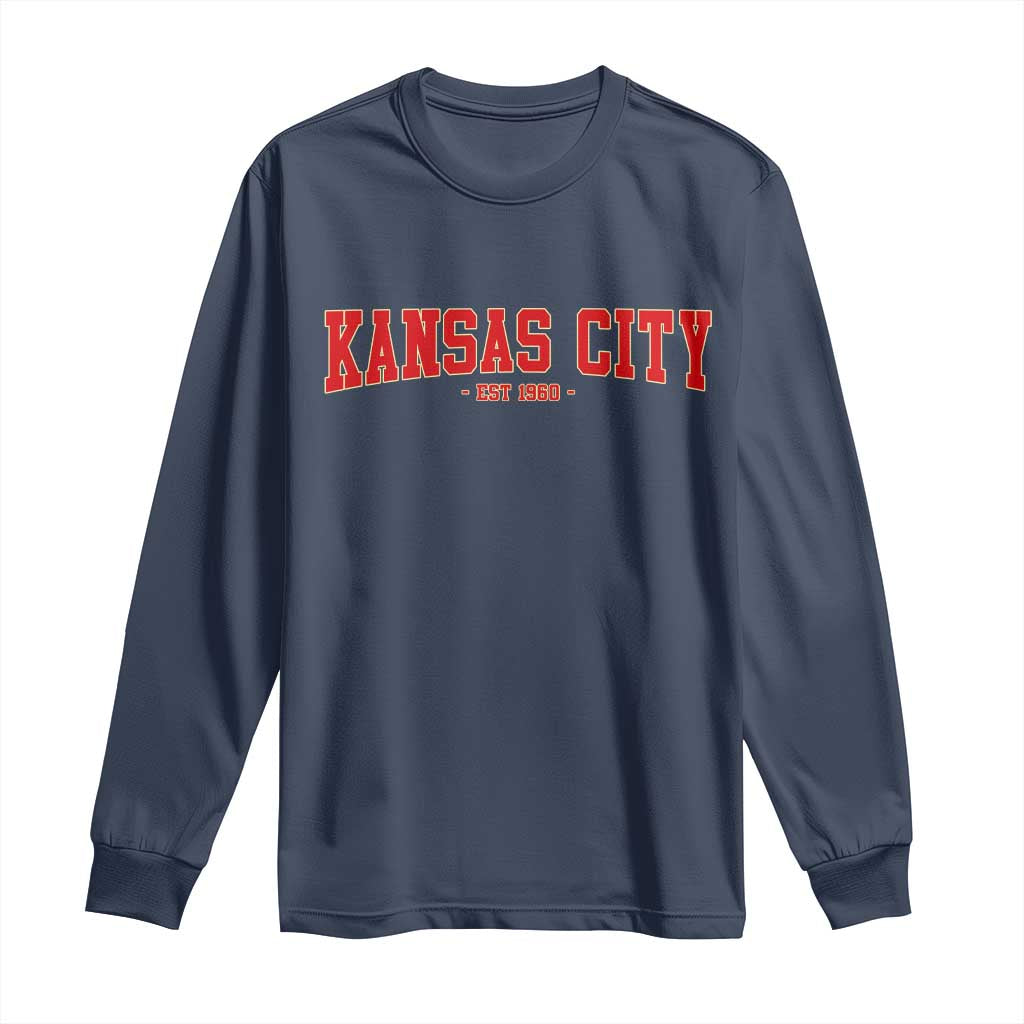 KC Game Day Long Sleeve Shirt Retro Style 90s Vintage Unisex Varisty Football TS10 Navy Print Your Wear