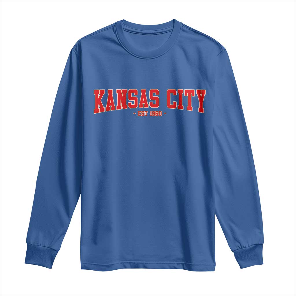 Kansas City Long Sleeve Shirt Retro Style 90s Vintage Unisex Varisty TS10 Royal Blue Print Your Wear