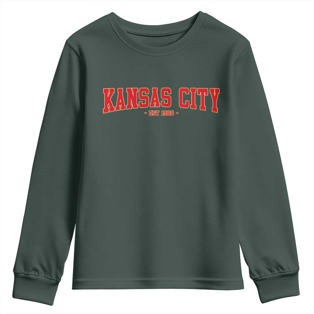 KC Game Day Youth Sweatshirt Retro Style 90s Vintage Unisex Varisty Football TS10 Dark Forest Green Print Your Wear