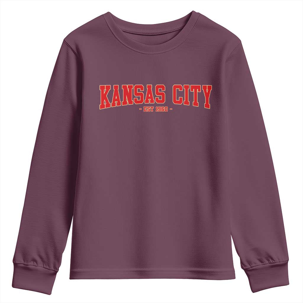 KC Game Day Youth Sweatshirt Retro Style 90s Vintage Unisex Varisty Football TS10 Maroon Print Your Wear