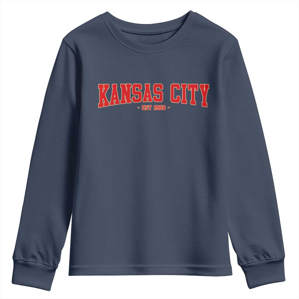 KC Game Day Youth Sweatshirt Retro Style 90s Vintage Unisex Varisty Football TS10 Navy Print Your Wear