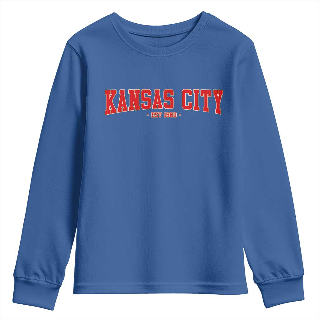 KC Game Day Youth Sweatshirt Retro Style 90s Vintage Unisex Varisty Football TS10 Royal Blue Print Your Wear