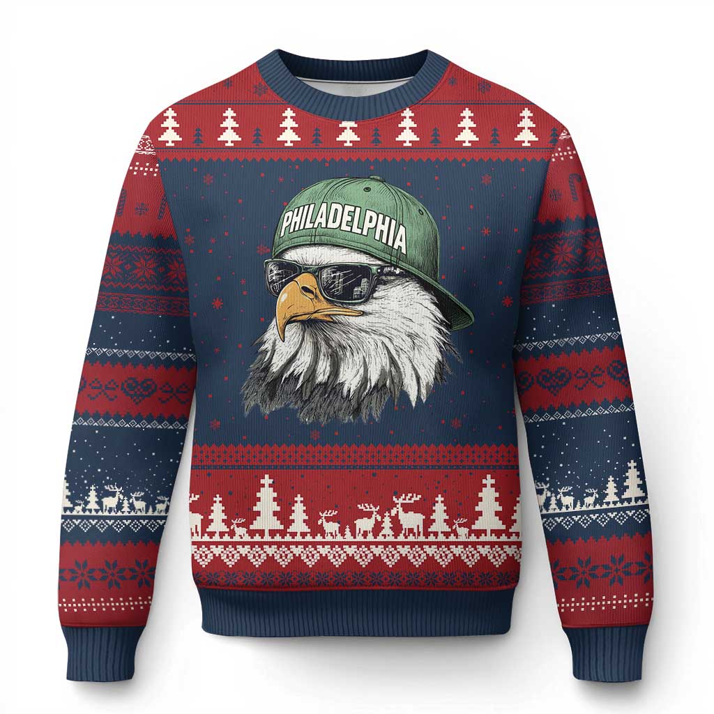 Philadelphia Fan Ugly Christmas Sweater Retro Eagle Sports Fan TS10 Navy Red Print Your Wear
