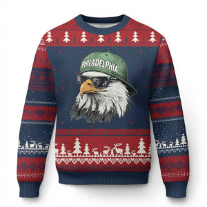 Philadelphia Fan Ugly Christmas Sweater Retro Eagle Sports Fan TS10 Navy Red Print Your Wear