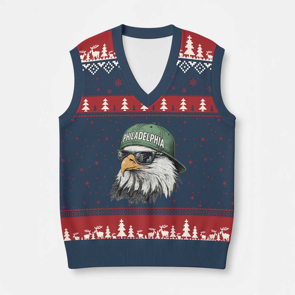 Philadelphia Fan V-Neck Knit Sweater Vest Retro Eagle Sports Fan TS10 Navy Red Print Your Wear