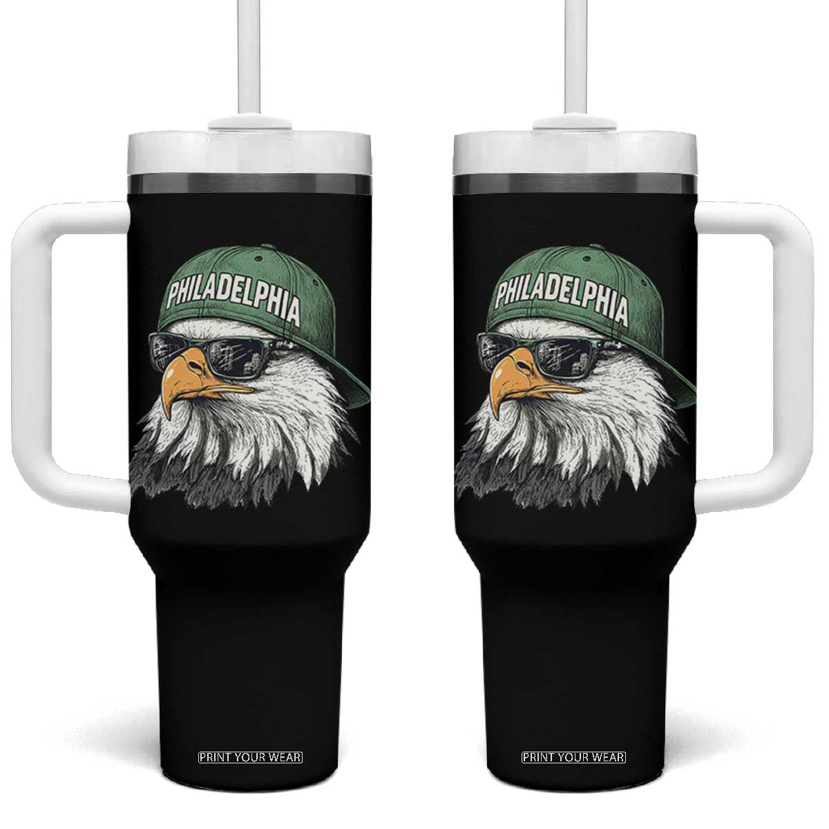 Philadelphia Fan Tumbler With Handle Retro Eagle Sports Fan TS10 One Size: 40 oz Black Print Your Wear