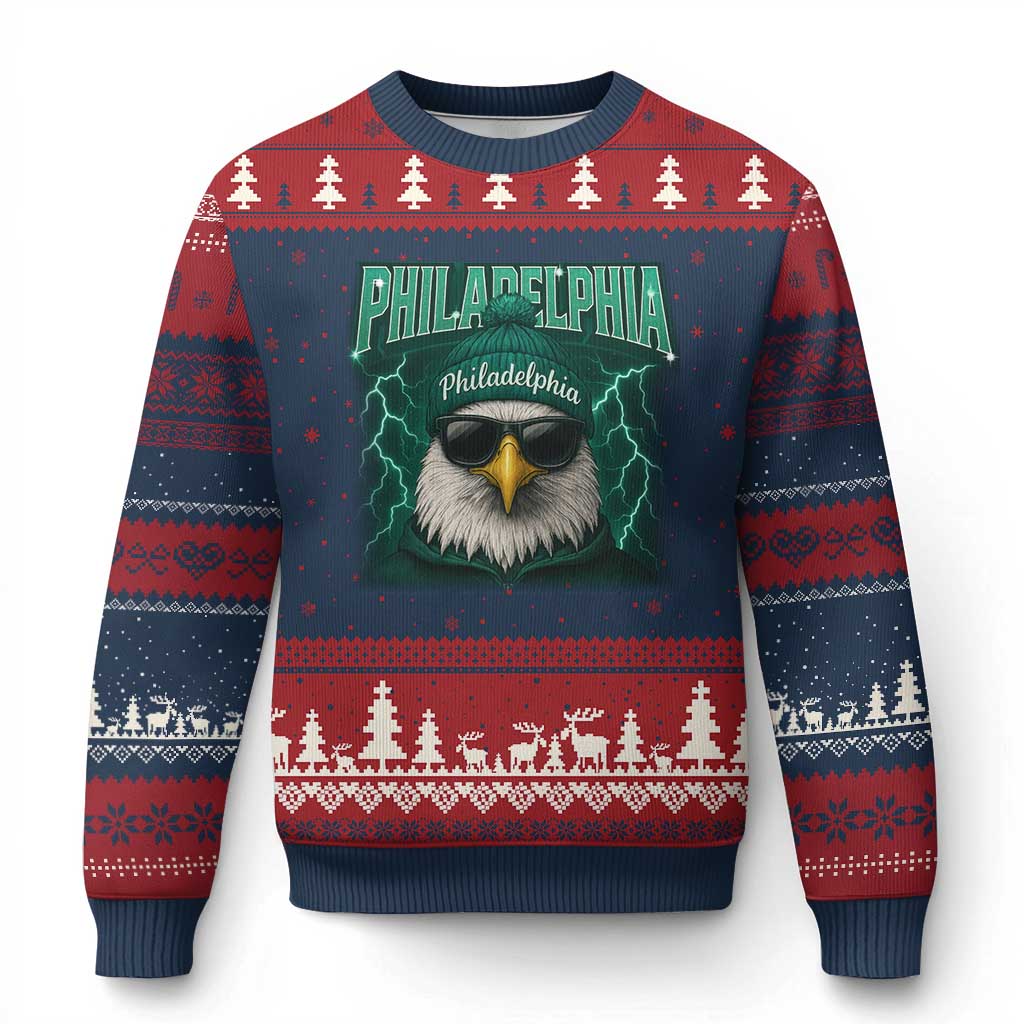 Philadelphia Fan Ugly Christmas Sweater Retro Eagle Bootleg Sports Fan TS10 Navy Red Print Your Wear