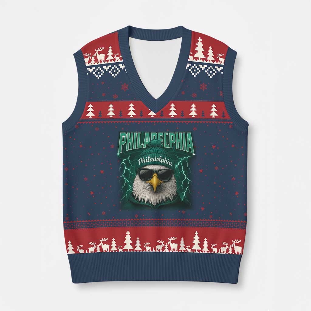 Philadelphia Fan V-Neck Knit Sweater Vest Retro Eagle Bootleg Sports Fan TS10 Navy Red Print Your Wear