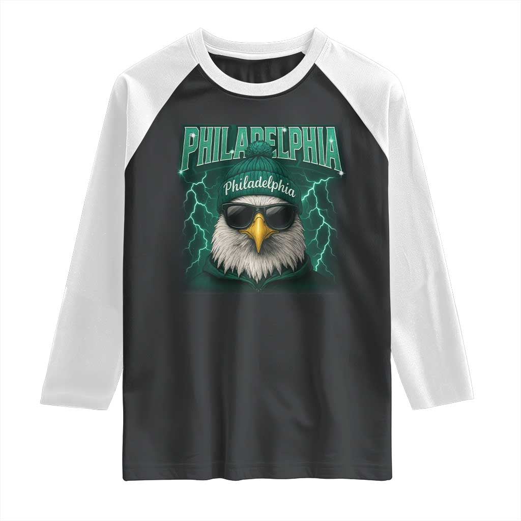 Philadelphia Fan Raglan Shirt Retro Eagle Bootleg Sports Fan TS10 Black White Print Your Wear