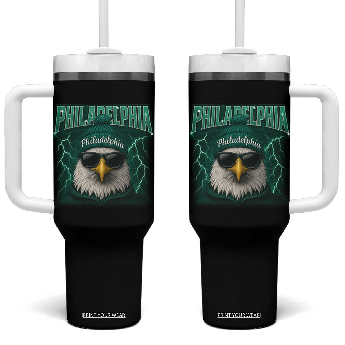 Philadelphia Fan Tumbler With Handle Retro Eagle Bootleg Sports Fan TS10 One Size: 40 oz Black Print Your Wear