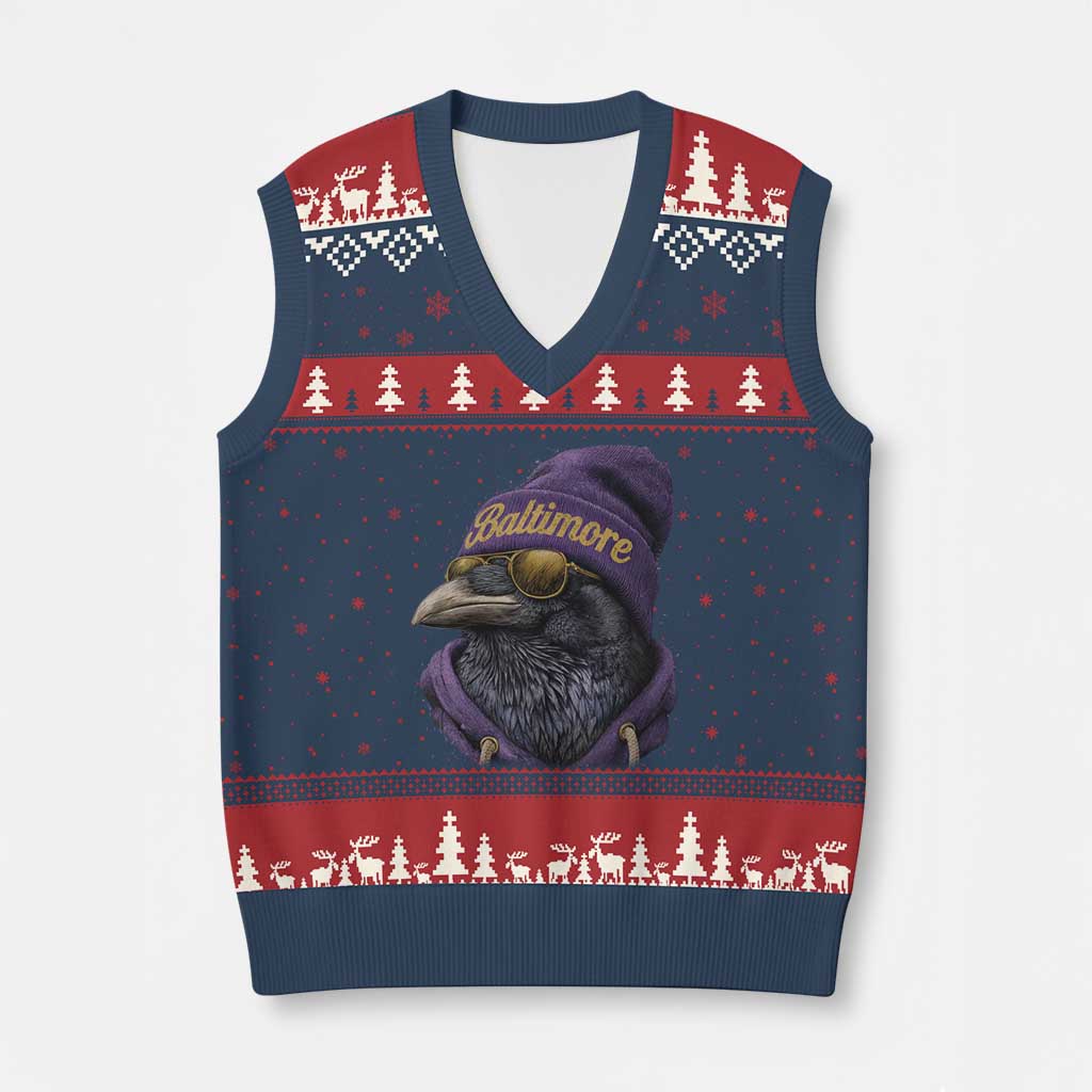 RF Football Lover V-Neck Knit Sweater Vest Vintage Maryland Edgar Allan Poe The Flock Game Day TS10 Navy Red Print Your Wear