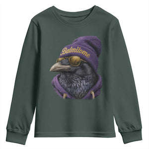 Baltimore Youth Sweatshirt Vintage Maryland Edgar Allan Poe Raven Game Day TS10 Dark Forest Green Print Your Wear