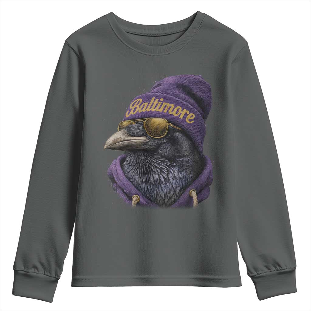 RF Football Lover Youth Sweatshirt Vintage Maryland Edgar Allan Poe The Flock Game Day TS10 Dark Heather Print Your Wear
