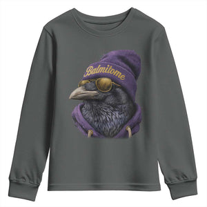 Baltimore Youth Sweatshirt Vintage Maryland Edgar Allan Poe Raven Game Day TS10 Dark Heather Print Your Wear