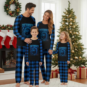 Retro Detroit Football Plaid Pajama Set Love Lions Bootleg Vintage Rap Tee TS10 Blue Plaid Print Your Wear