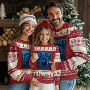 Retro Detroit Football Ugly Christmas Sweater Love Lions Bootleg Vintage Rap Tee TS10 Red Beige Print Your Wear
