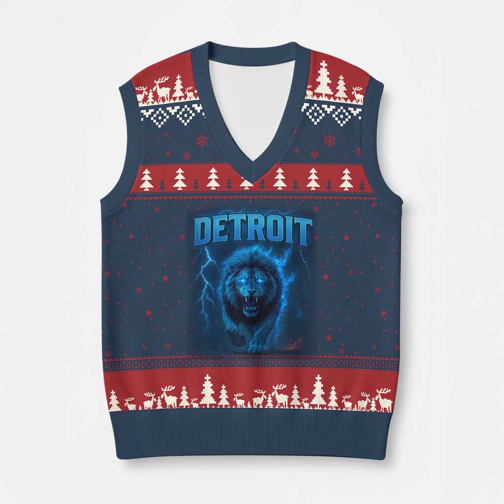 Retro Detroit Football V-Neck Knit Sweater Vest Love Lions Bootleg Vintage Rap Tee TS10 Navy Red Print Your Wear