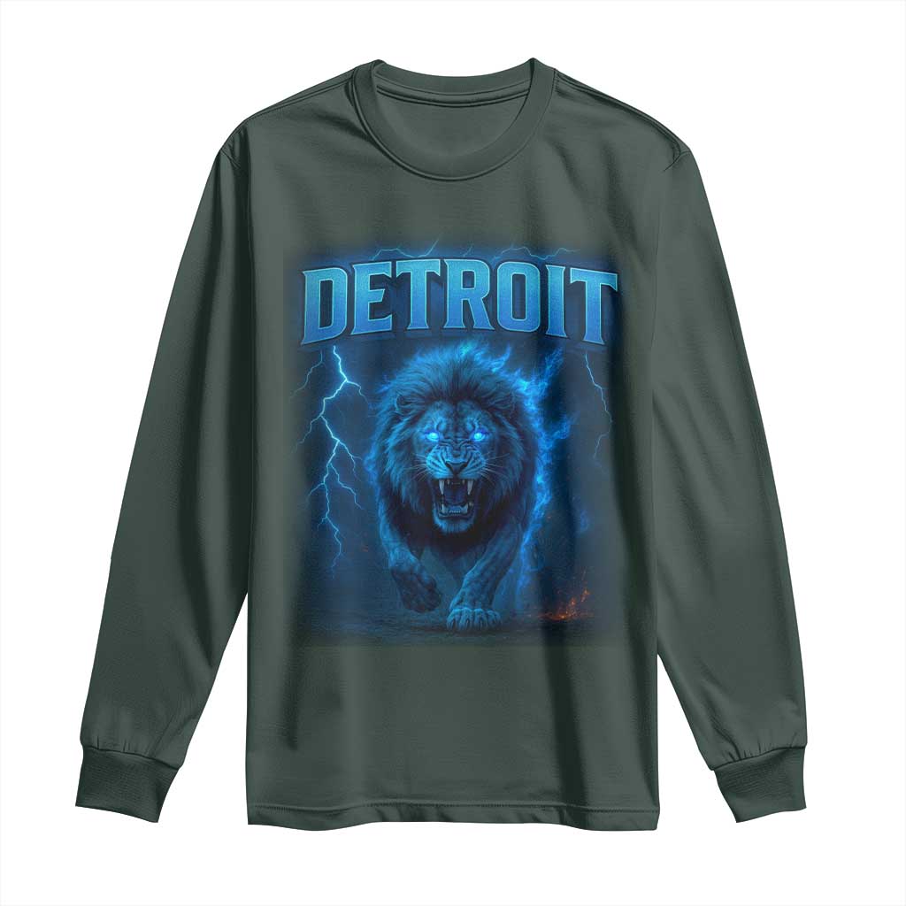 Retro Detroit Football Long Sleeve Shirt Love Lions Bootleg Vintage Rap Tee TS10 Dark Forest Green Print Your Wear
