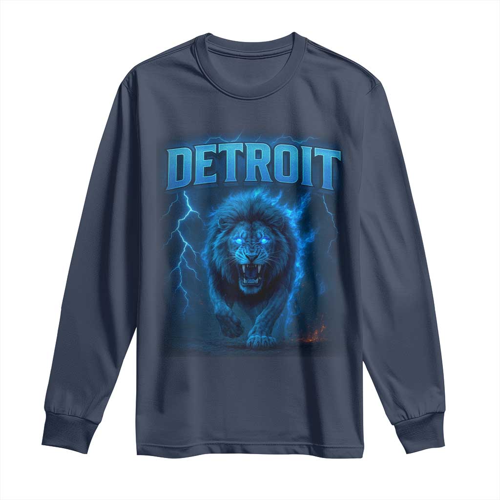 Retro Detroit Football Long Sleeve Shirt Love Lions Bootleg Vintage Rap Tee TS10 Navy Print Your Wear