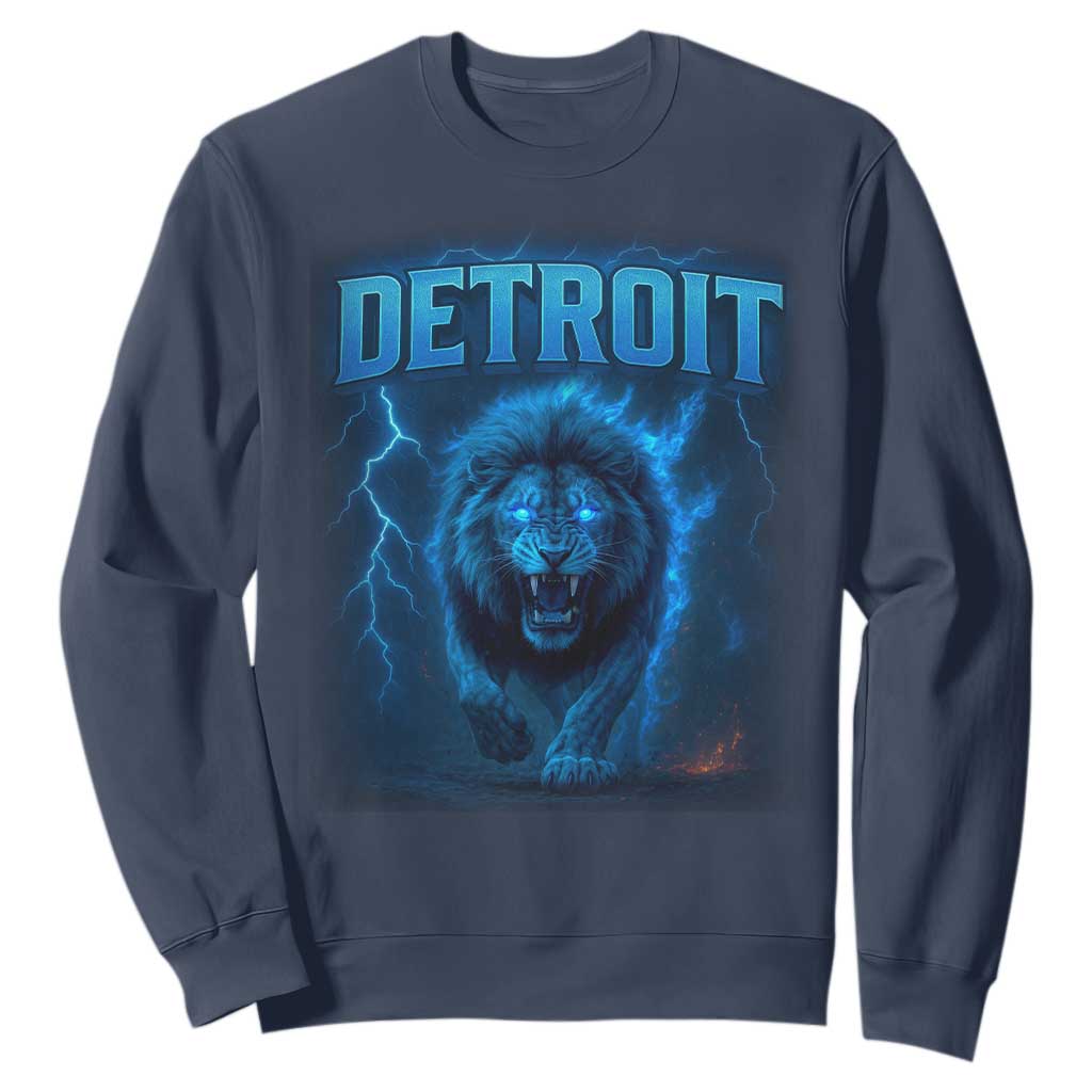 Retro Detroit Football Sweatshirt Love Lions Bootleg Vintage Rap Tee TS10 Navy Print Your Wear