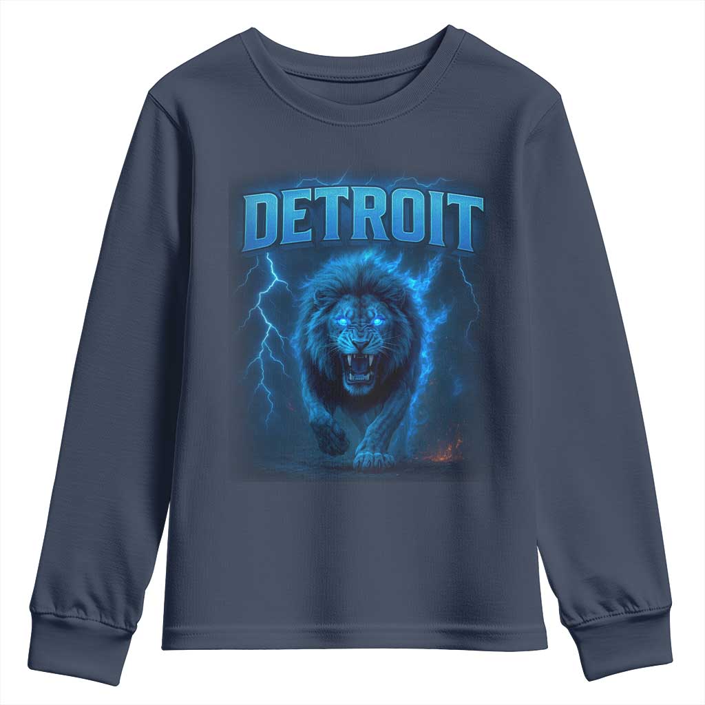 Retro Detroit Football Youth Sweatshirt Love Lions Bootleg Vintage Rap Tee TS10 Navy Print Your Wear
