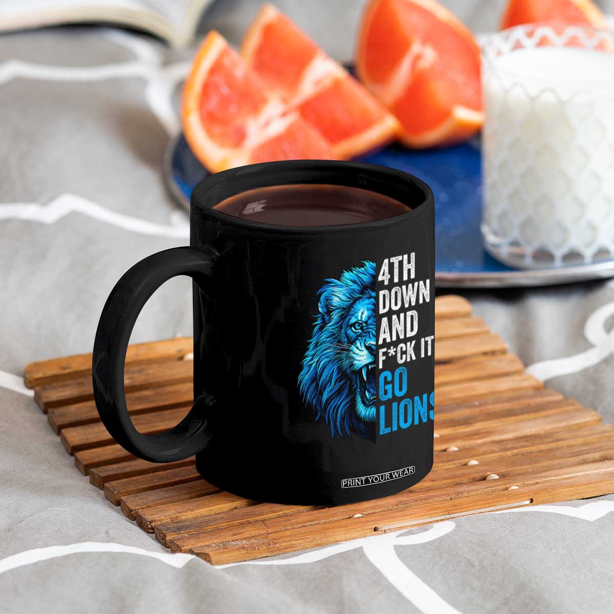 Go Lions Coffee Mug Funny 4th Down F*ck It Blue Lion Fan TS10 Print Your Wear