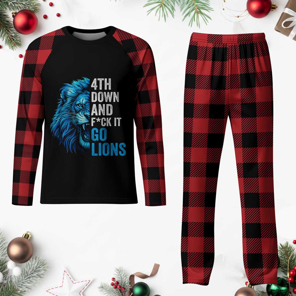 Go Lions Plaid Pajama Set Funny 4th Down F*ck It Blue Lion Fan TS10 Buffalo Plaid Print Your Wear