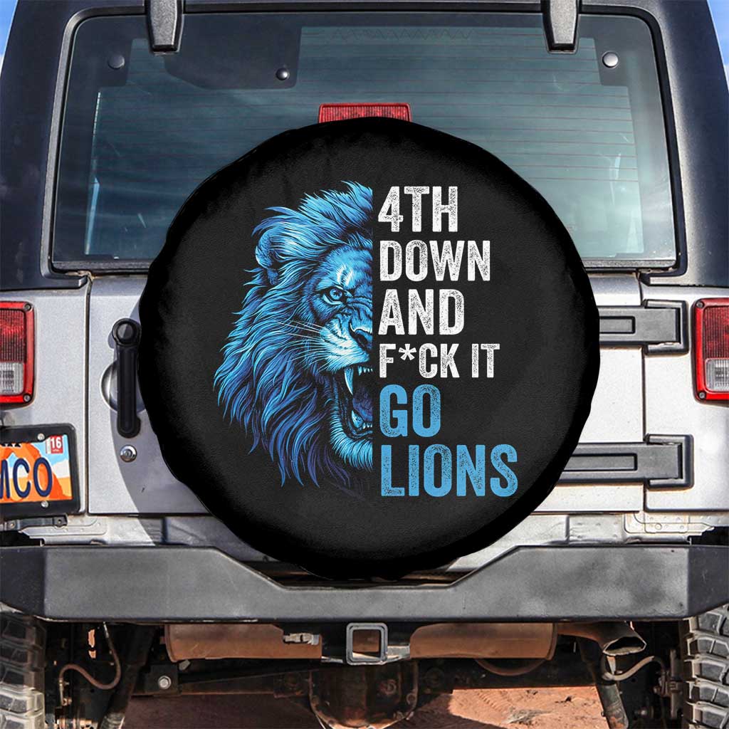 Go Lions Spare Tire Cover Funny 4th Down F*ck It Blue Lion Fan TS10 No hole Black Print Your Wear