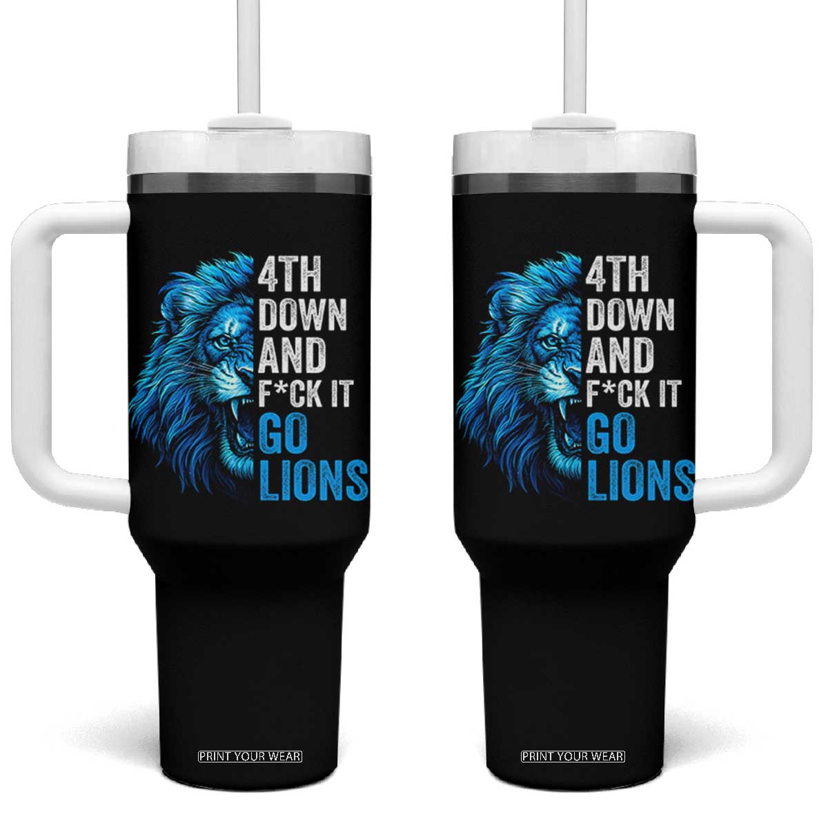 LF Game Day Tumbler With Handle Funny 4th Down F*ck It Blue Team Sports Fan TS10 One Size: 40 oz Black Print Your Wear