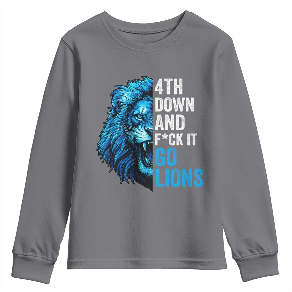 Go Lions Youth Sweatshirt Funny 4th Down F*ck It Blue Lion Fan TS10 Charcoal Print Your Wear