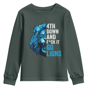Go Lions Youth Sweatshirt Funny 4th Down F*ck It Blue Lion Fan TS10 Dark Forest Green Print Your Wear