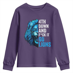 Go Lions Youth Sweatshirt Funny 4th Down F*ck It Blue Lion Fan TS10 Purple Print Your Wear