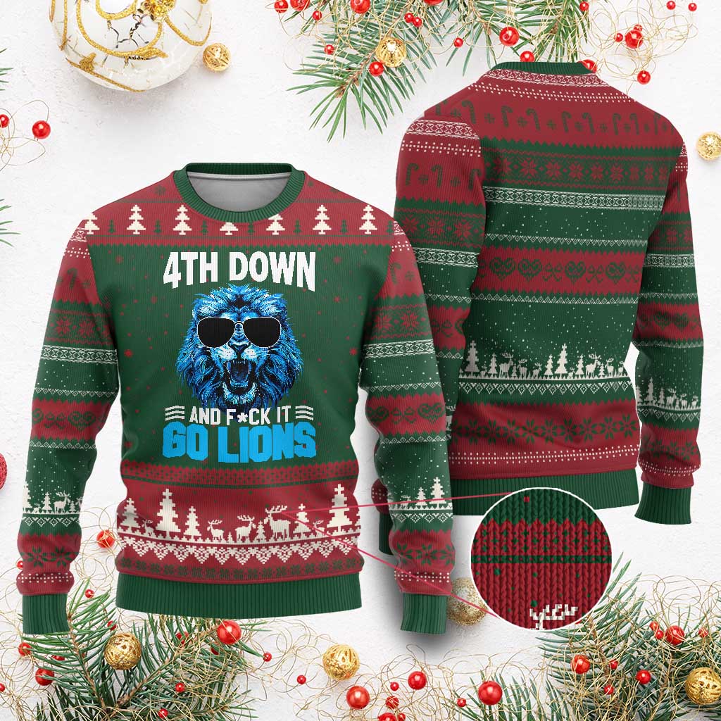 4th Down F*ck It Go Lions Ugly Christmas Sweater Funny Bold Game Day TS10 Red Green Print Your Wear